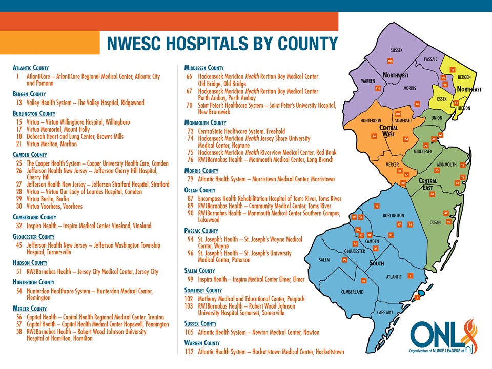 Map of NWESC Hospitals in NJ